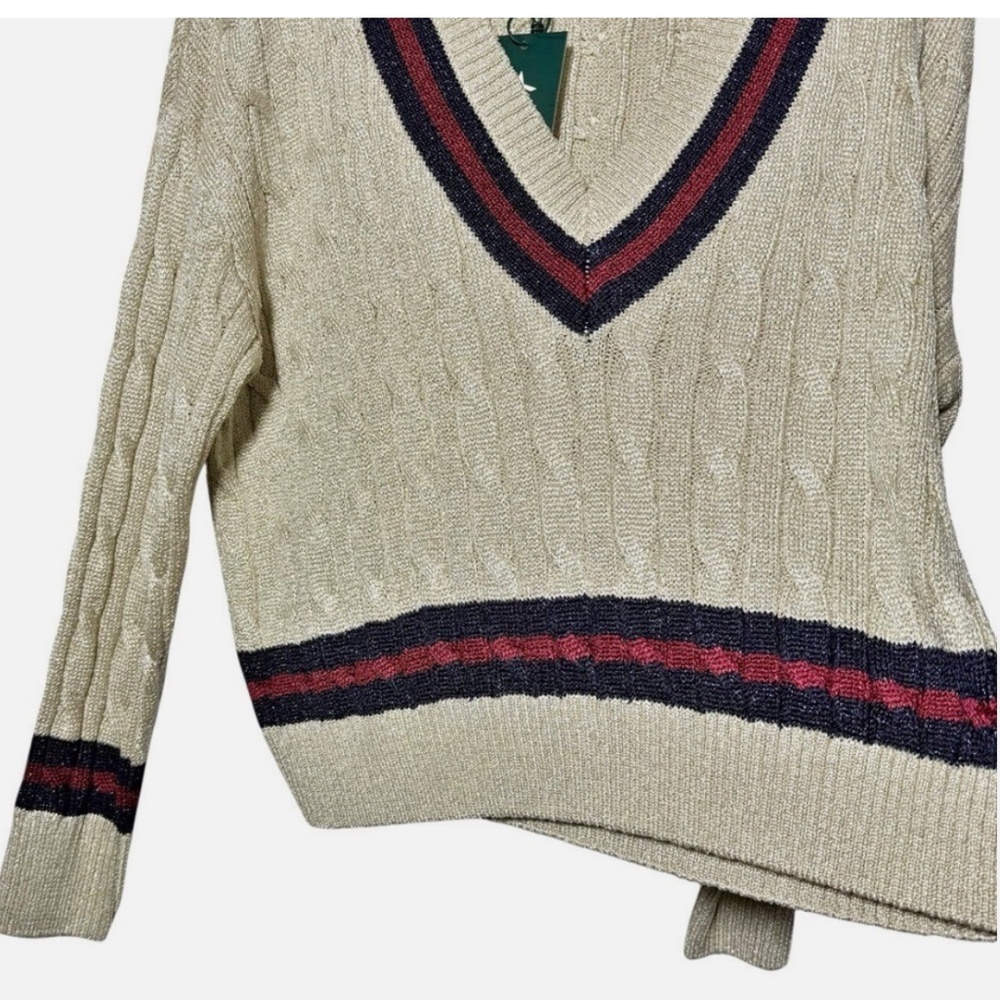 NWT TUCKERNUCK Garnet and Navy Stripe Gold Metallic Morrissey Sweater Size L - Picture 5 of 15